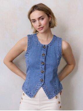 LC Lauren Conrad Blue Denim Button Front Vest